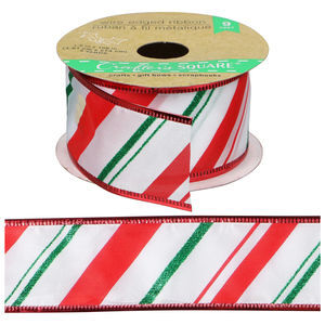 Crafter's Square 1.5" x 3 yds Christmas Wire-Edge Ribbon - Candy Cane - R036